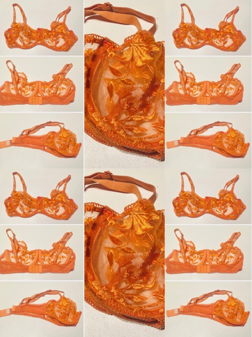 Orange Floral Stretch Mesh Bralette